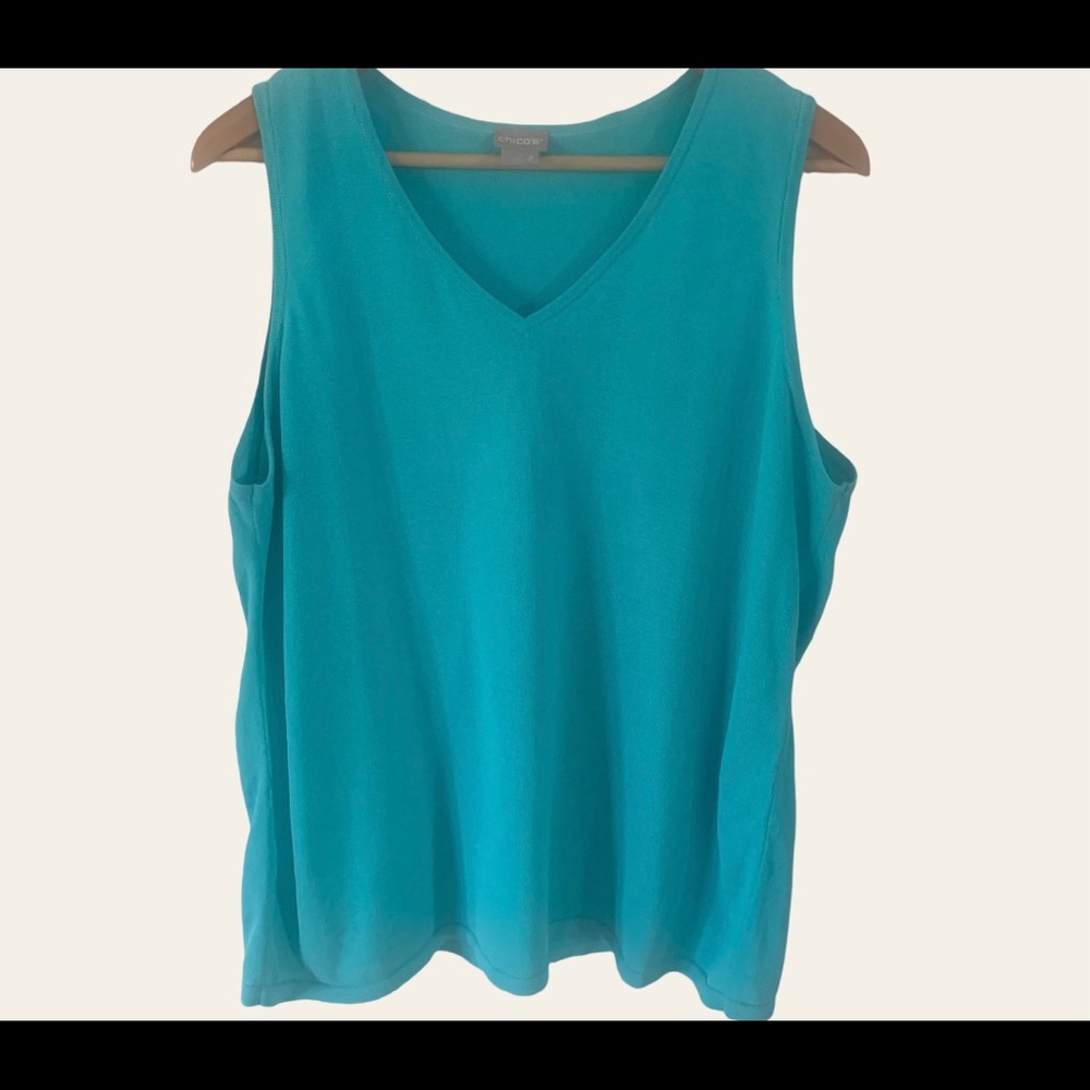 Chico’s Teal V-Neck Lightweight Sweater Tank. Size 12/14. Chico’s Size 2.